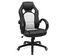 SONGMICS Fauteuil de Bureau Racing Fauteuil Gamer Comfortable Hauteur réglable avec Dossier inclinable Accoudoir Repose-tête Pivotant 360 degrés Similicuir Noir-Blanc OBG56BW 70 x 66,5 cm (107-117 cm)