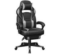 SONGMICS Fauteuil de Bureau, RÉglable, Repose-pieds TÉlescopique, MÉcanisme À Bascule, Support Lombaire, Charge 150 kg, Noir et