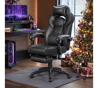 SONGMICS Fauteuil gamer ergonomique, Chaise gaming, Fauteuil de bureau, avec repose-pieds télescopique, appui-tête réglable, support lombaire, capacité de charge 150 kg noir