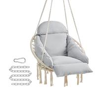 SONGMICS Fauteuil Suspendu, Chaise avec Coussin, Déco Maison Cocooning, Bohème, Chambre, Terrasse, Balcon, Jardin, Capacité 120 kg, Accessoires Inclus, Blanc Crème et Gris Tourterelle GDC042G01