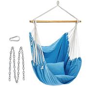 SONGMICS Fauteuil Suspendu, Chaise Suspendue, Déco Maison Cocooning, Balançoire, Siège, avec 2 Coussins, Chaîne en Métal, Capacité 150 kg, Intérieur, Extérieur, Salon, Chambre, Bleu GDC187Q01