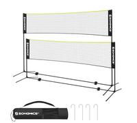 SONGMICS Filet de Badminton de 5 m, Filet de Volleyball, réglable en Hauteur, Ensemble Portable pour Tennis, Plage, Volley-Ball, Jardin, Parc, extérieur, Noir et Jaune SYQ500B02