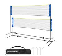 SONGMICS Filet de Badminton SYQ500Q02, 5 m, Filet de Volleyball, bâtons réglables en Hauteur, Ensemble Portable pour Tennis, Plage, Volley-Ball, Jardin, Parc, extérieur, Bleu et Jaune