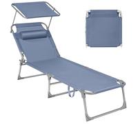 SONGMICS GCB192Q01 Chaise Longue Pliante 193 x 53 x 29 cm Supporte jusqu'à 150 kg Coussin de Protection Solaire Dossier réglable pour Jardin, Piscine, terrasse Bleu