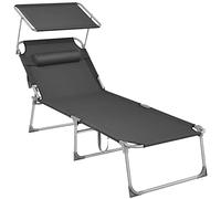 SONGMICS GCB22GYV2 Grande Chaise Longue Pliable - 200 x 71 x 38 cm - Charge maximale : 150 kg - avec Pare-Soleil et Dossier réglable - pour Jardin, Piscine, terrasse - Gris foncé