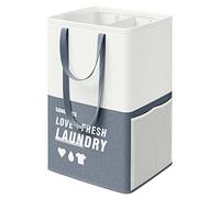SONGMICS Grand Panier à Linge, 90L, Corbeille Linge Sale 2 Compartiments, Tient Debout Tout Seul, Pliable, Double Poignée, pour Buanderie, Chambre, Salle de Bain, Bleu Foncé LCB209Q11