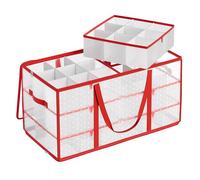 SONGMICS Grande boîte de rangement pour décoration de Noël, 10,2 cm, 54 emplacements, boîte de rangement en plastique avec couvercle, double fermeture éclair, 6 plateaux, poignées latérales, rouge