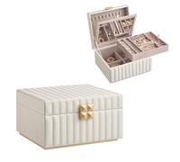 SONGMICS HOME ANAH Collection - Boîte à Bijoux à 2 Étages avec Miroir, Cadeau Noel, Organiseur, Plateau Amovible, Surface PU avec Coutures, Effet Suspendu, 21,5 x 24 x 13,5 cm, Blanc Nuage JBC182W01