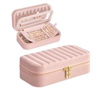 SONGMICS HOME ANAH Collection - Coffre à Bijoux de Voyage, Petite Boîte à Accessoire avec Miroir, 10,5 x 20,5 x 6 cm, Surface PU avec Coutures, Portable, Zip, Idée Cadeau, Rose Bonbon JBC180S01