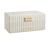 SONGMICS HOME ANAH Collection UJBC184W01 Boîte à bijoux de grande capacité avec miroir, organiseur de bijoux avec tiroir, surface en polyuréthane avec couture, 26,1 x 38,1 x 16,0 cm, blanc nuage