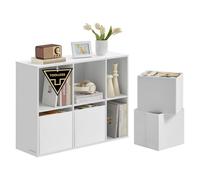 SONGMICS HOME Assemblage Ultra-Rapide sans Outils Toolless, Meuble de Rangement, Étagère, Bibliothèque, 6 Compartiments, 4 Tiroirs en Tissu, 27 x 83 x 61,6 cm, Blanc Neige LBC196W01