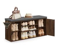 SONGMICS HOME Banc à Chaussures, Toolless Assemblage Ultra-Rapide sans Outils, Meuble d’Entrée avec Rangement, Compartiments Ouverts, Étagères Réglables, Noyer Naturel et Gris Ardoise LHS391KE02