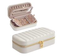 SONGMICS HOME Boîte à bijoux de voyage, organisateur de boîte à bijoux de voyage avec miroir, 10,4 x 20,3 x 6,1 cm, couture, portable, idée cadeau, nuage blanc UJBC180W01