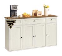 SONGMICS HOME Buffet, Assemblage Ultra-Rapide sans Outils Toolless, Meuble de Rangement de Cuisine avec Plan de Travail, Étagères Réglables, Blanc Rustique et Marron Miel BBK376WJ02