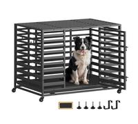 SONGMICS HOME Cage pour Chien Robuste, Taille XL, pour Grands Chiens, Niche Extensible, avec Plateau et Porte Amovibles, roulettes Verrouillables, 107 x 70 x 82,5 cm, Noir d’Encre PPD023B01
