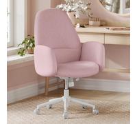 SONGMICS HOME Chaise de Bureau, Fauteuil Ergonomique avec Accoudoirs, Hauteur Réglable, Pivotant, Style Moderne, Dossier Haut, Assise Large Confortable, Tissu Coton-Lin, Rose Bonbon OBG045R01