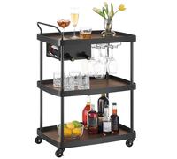 SONGMICS HOME Chariot de bar, chariot de service de bar à domicile avec étagère à 3 niveaux, support flexible pour bouteilles de vin et porte-verre, chariot de boissons, chariot de micro-ondes,