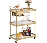 SONGMICS HOME Chariot de bar, chariot de service de bar à domicile avec étagère à 3 niveaux, support flexible pour bouteilles de vin et porte-verre, chariot de boissons, chariot de micro-ondes,