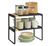 SONGMICS HOME Étagère à Épices, Lot de 2, Extensible, Organisateur de Cuisine, Porte-épices, Petite Étagère, Empilable, Organisateur, Banc à Chaussures, Beige Naturel et Noir d'Encre KCS051B01