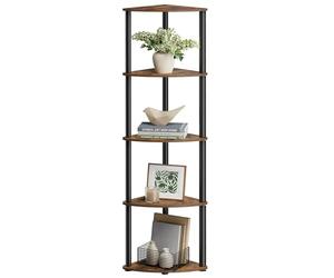 SONGMICS HOME Étagère d'angle à 5 Niveaux, Assemblage Ultra-Rapide sans Outils, Colonne de Rangement, 38,3 x 27 x 139 cm, pour Salon, Chambre, Cuisine, Marron Rustique, Braylin LBC610K01