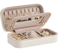 Songmics Home Étui À Bijoux De Voyage, Boîte De Rangement À Bijoux Avec Miroir, Pochette À Bijoux, Cuir Synthétique Tissé Gaufré, Rangement De Bijoux Portable, Idée Cadeau, Nuage Blanc Ujbc197w01
