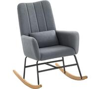 SONGMICS HOME Chaise à bascule avec accoudoirs, chaise de détente avec cadre en acier recouvert de polaire, pieds en bois d’hévéa, capacité de charge de 160 kg, pour chambre et salon, gris ardoise