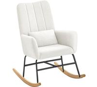 SONGMICS HOME Fauteuil à Bascule, avec Accoudoirs, Surface en Tissu Peluche, Structure en Acier, Pieds en Bois d’Hévéa, Capacité de Charge 136 kg, pour Chambre, Salon, Blanc Crème LYY500W01