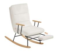 SONGMICS HOME Fauteuil à Bascule, Pieds en Bois d'Hévéa, Tissu Peluche, Chaise à Bascule, Dossier Réglable sur 4 Positions, Supporte jusqu'à 160 kg, pour Chambre, Salon, Blanc Crème LYY016W01