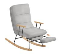 SONGMICS HOME Fauteuil à Bascule, Pieds en Bois d'Hévéa, Tissu Peluche, Chaise à Bascule, Dossier Réglable sur 4 Positions, Supporte jusqu'à 160 kg, pour Chambre, Salon, Gris Tourterelle LYY016GD01