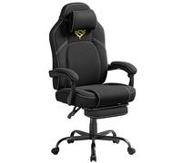 SONGMICS HOME Fauteuil Gaming, Chaise de Bureau Ergonomique avec Repose-Pieds, Chaise Gamer avec Appui-tête, Coton-Lin, Hauteur Réglable, Noir d'encre OBG072BH03
