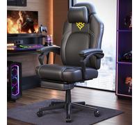 SONGMICS HOME Fauteuil Gaming, Chaise Gaming avec Repose-Pieds, PU | Chaise de Bureau Gamer, avec Appui-tête, Hauteur Réglable, Noir d'encre, Collection CATHY OBG072B01