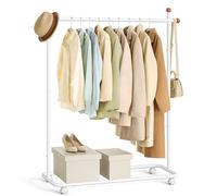 SONGMICS HOME HSR170W01 Portant à vêtements portable à roulettes avec 1 tringle à vêtements et crochets en forme d'allumettes Blanc mat