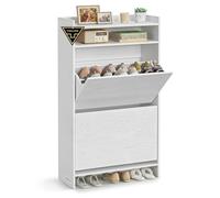 SONGMICS HOME Meuble à Chaussures 2 Abattants, Toolless Assemblage Ultra-Rapide sans Outils, Meuble de Rangement Fin Étroit, Séparateurs Réglables, Style Moderne, Blanc Neige LBC228WE01