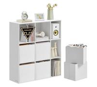 SONGMICS HOME Meuble de Rangement, Assemblage Ultra-Rapide sans Outils Toolless, Étagère, Bibliothèque, 9 Compartiments, 6 Tiroirs en Tissu, 27 x 83 x 91,8 cm, Blanc Neige LBC199W01