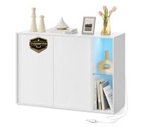 SONGMICS HOME Meuble de Rangement Cuisine, Snapsemble Montage Super Rapide | Buffet avec Éclairage et Étagère en Verre, Placard, Minimaliste, Blanc Neige, Collection KADIN BBK372W01