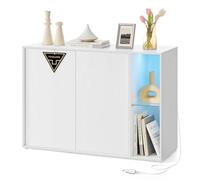 SONGMICS HOME Meuble de Rangement Salon, Assemblage Ultra-Rapide sans Outils Toolless, Buffet avec Éclairage et Étagère en Verre, Placard, Minimaliste, Blanc Neige BBK372W01