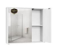 SONGMICS Home Meuble de Salle de Bain avec Miroir, Snapsemble | Meuble de Rangement Mural, Étagères Réglables, Moderne, 15 x 60 x 55 cm, Blanc Neige, Collection KADIN BBC114WE01