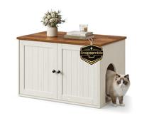 SONGMICS HOME Meuble Litière Chat, Assemblage Ultra-rapide sans Outils Toolless, Cache-litière pour Chats, Porte à Ouverture par Pression, Maison de Toilettes, Blanc Rustique et Marron Miel PCL233WJ05