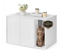 SONGMICS HOME Assemblage Ultra-Rapide sans Outils Toolless, Meuble Litière Chat, Cache-litière, pour Grands Chats, Porte à Ouverture par Pression, Table, Minimaliste, Moderne, Blanc Neige PCL013W01