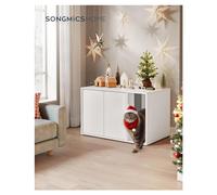 SONGMICS HOME Meuble pour litière chat sans outil - portes push-open, table d'appoint, blanc neige