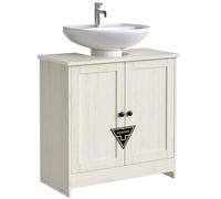 SONGMICS Home Meuble sous Lavabo, Assemblage Ultra-Rapide sans Outils Toolless, Meuble de Rangement avec Étagère Réglable, pour Lavabos avec ou sans Colonne, Blanc Rustique BBC223WJ01