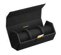 SONGMICS HOME RONNE Collection - Boîte à Montre, pour Voyage, pour 3 Montres, PU effet Gaufré Tissé, Forme d’Hexagone, Rangement Caché, Idée Cadeau, 9,8 x 21,2 x 8,7 cm, Noir d’Encre JWB027B01