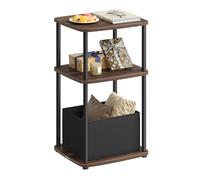 SONGMICS HOME Table d'appoint, table de chevet, table d'appoint avec 3 étagères de rangement, panier en tissu, pour chambre à coucher, salon, cadre en acier, 11,8 x 13,4 x 22,8 cm, industriel, noyer