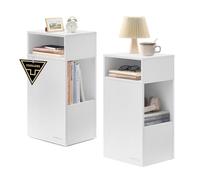 SONGMICS HOME Table de Chevet, Toolless Assemblage Ultra-Rapide sans Outils, Lot de 2, Petite Table d'Appoint avec 2 Compartiments Ouverts et 1 Tiroir, 30 x 25 x 59,4 cm, Blanc Neige LET912WE01