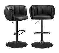 SONGMICS HOME Tabourets de Bar, Lot de 2, Pivotants à 360°, Hauteur Réglable, Dossier Incurvé, Repose-Pieds, Base Large, pour Îlot Central, Style Moderne, Noir d'encre LJB103B01