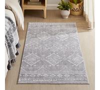 SONGMICS HOME Tapis Décoratif, Tapis de Chambre 80 x 150 cm, Antidérapant, pour Salon, Lavable en Machine, Style Bohème, Gris Clair TAR026G01V1