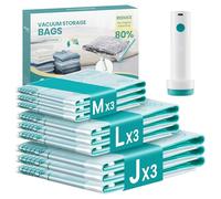 SONGMICS Housses de Rangement sous Vide avec Pompe Électrique Rechargeable, Sacs sous Vide pour Vêtement, Drap, Placard, Voyage, Réutilisable, 9 Pièces, 3M/3L/3J, Transparent LVB202W101