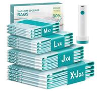 SONGMICS Housses de Rangement sous Vide avec Pompe Électrique Rechargeable, Sacs sous Vide pour Vêtement, Drap, Placard, Voyage, Réutilisable, 15 Pièces, 3M/4L/4J/4X-J, Transparent LVB204W101