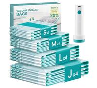 SONGMICS Housses de Rangement sous Vide avec Pompe Électrique Rechargeable, Sacs sous Vide pour Vêtement, Drap, Placard, Voyage, Réutilisable, 15 Pièces, 3S/4M/4L/4J, Transparent LVB203W101