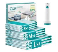 SONGMICS Housses de Rangement sous Vide avec Pompe Électrique Rechargeable, Sacs sous Vide pour Vêtement, Drap, Placard, Voyage, Réutilisable, 9 Pièces, 3S/3M/3L, Transparent LVB201W101